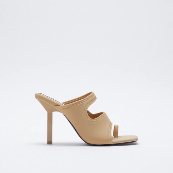 NWT Zara Size 10 Beige Heeled Neoprene Sandals
